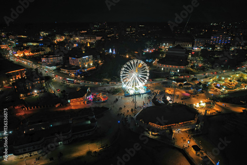 Bournemouth at Christmas Time from Above at Night.