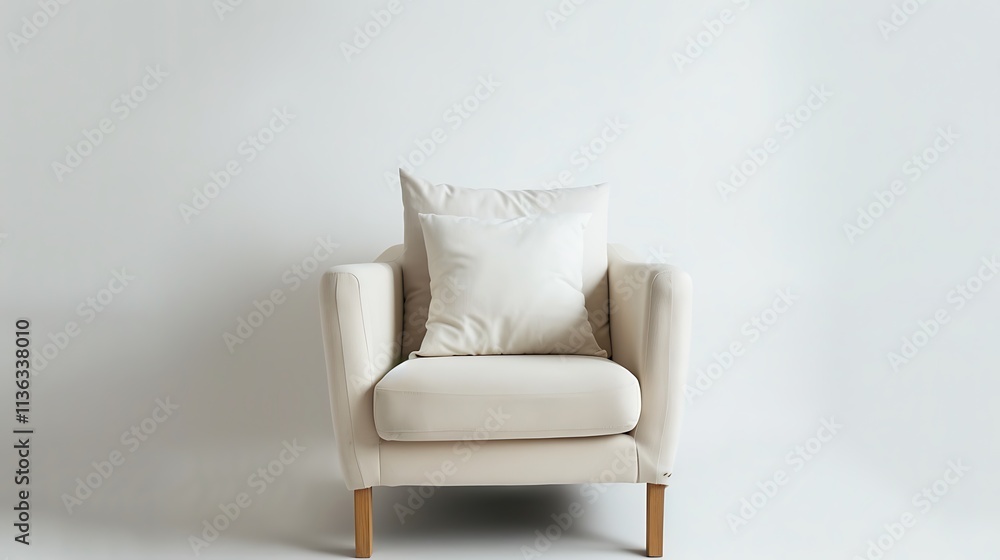 Fototapeta premium Pair of accent pillows on a cozy armchair, isolated on a clean white background.