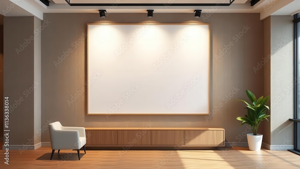 An office wall art mockup displaying a sleek and modern corporate layout, layout, workplace An office wall art mockup displaying a sleek and modern corporate layout, layout, workplace