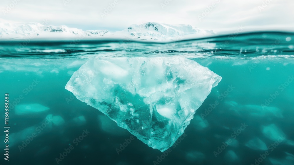 A triangular iceberg floats elegantly in clear blue waters, symbolizing the fragile yet majestic nature of polar ice formations amidst beautiful simplicity. A triangular iceberg floats elegantly in clear blue waters, symbolizing the fragile yet majestic nature of polar ice formations amidst beautiful simplicity.
