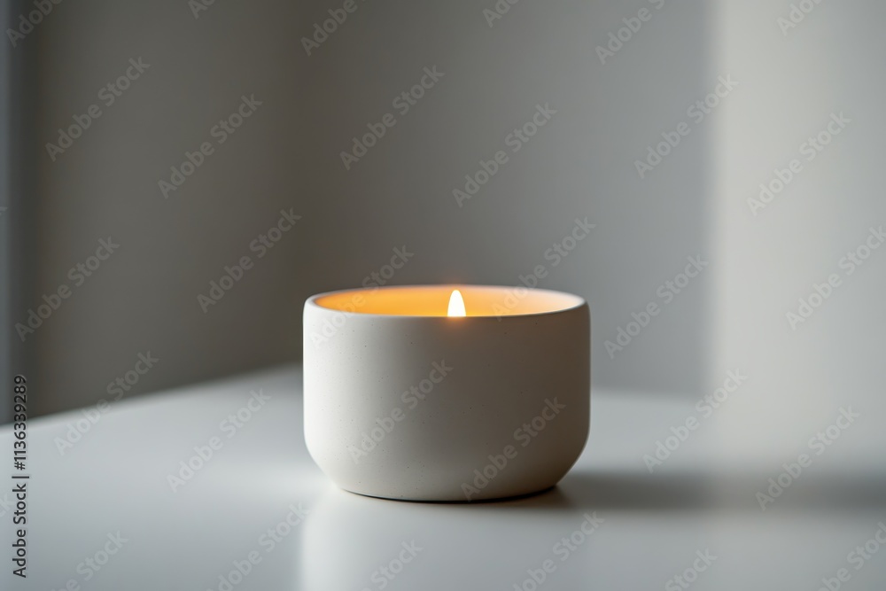 Lit Candle in White Container Home Decor Relaxation Hygge Lit Candle in White Container Home Decor Relaxation Hygge