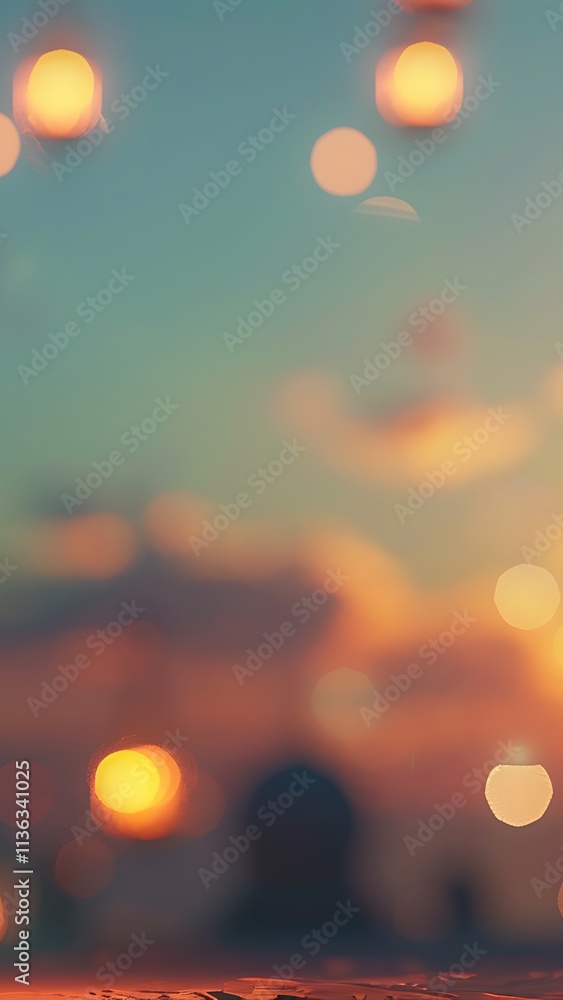Ornate Ramadan Lantern with Sunset and Bokeh Lights Ornate Ramadan Lantern with Sunset and Bokeh Lights