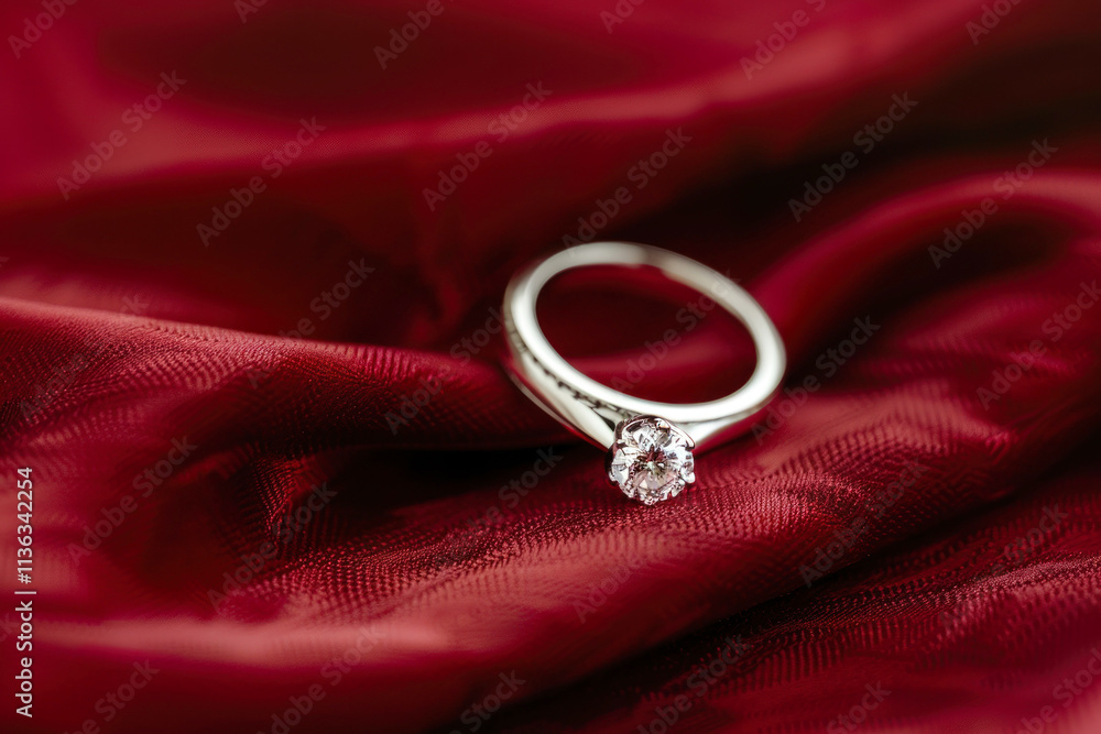 platinum rings placed on a velvet red color cloth platinum rings placed on a velvet red color cloth
