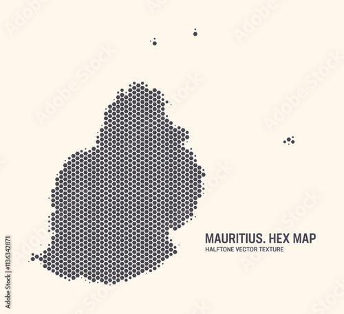 Mauritius Map Vector Hexagonal Halftone Pattern Isolate On Light Background. Hex Texture in the Form of Map of Mauritius. Modern Technologic Military Contour Map for Design or Business Projects
