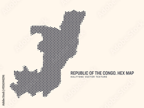 Republic of the Congo Map Vector Hexagonal Halftone Pattern Isolate On Light Background. Hex Texture in Form of Map of Congo. Modern Technologic Military Contour Map for Design or Business Projects