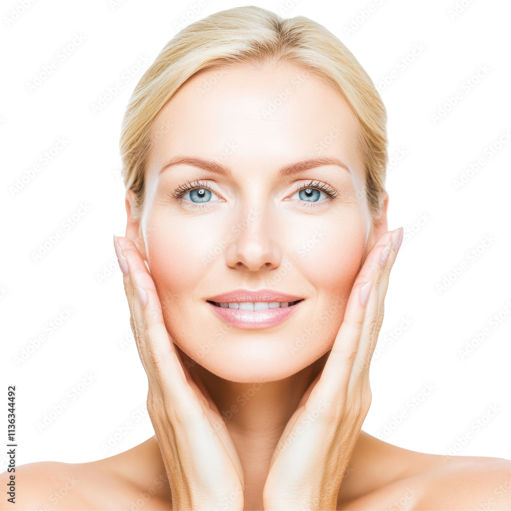 A close-up of a smiling blonde woman with bright blue eyes and perfect white teeth, isolated on a white background, representing beauty and confidence.
A close-up of a smiling blonde woman with bright blue eyes and perfect white teeth, isolated on a white background, representing beauty and confidence.