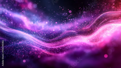 An energetic purple and pink burst with smooth light trails, forming a vibrant, fluid backdrop with a lively vibe