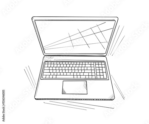 Open laptop sketch showing keyboard and trackpad