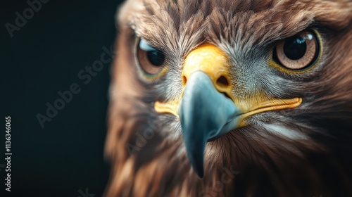A remarkable close-up image of a golden eagle, capturing its intense and focused gaze with a sharp beak, exuding power and alertness in the wild.