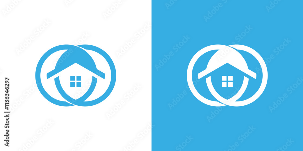 Double circle and house combination logo, house roof logo, infinity house logo Double circle and house combination logo, house roof logo, infinity house logo