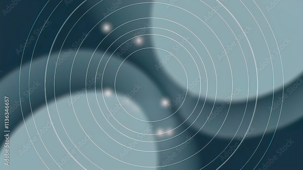 Fototapeta premium Abstract blue gray background with dynamic circular lines with glare.