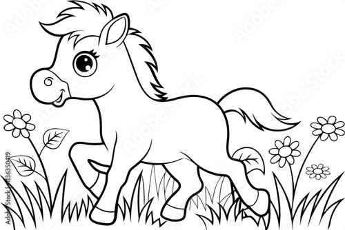 Adorable Cartoon Pony Foal Coloring Page Spring Meadow Flowers