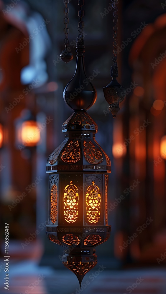 Intricate Ornate Lantern Hanging in a Mystical Setting Intricate Ornate Lantern Hanging in a Mystical Setting