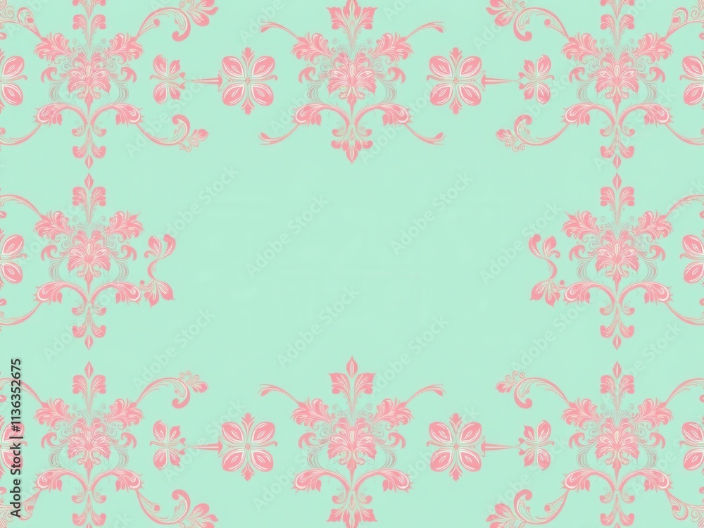 Swirly floral retro wallpaper in shades of pink and turquoise with a vintage feel, texture, design, floral Swirly floral retro wallpaper in shades of pink and turquoise with a vintage feel, texture, design, floral