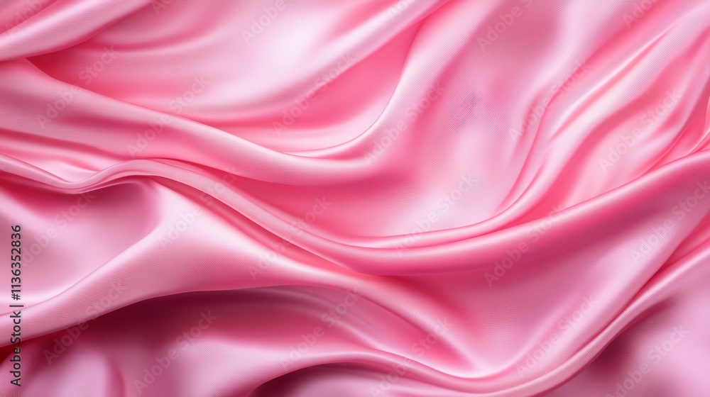 Obraz premium An image of smooth, glossy pink silk draped in soft waves, highlighting its luxurious texture. This elegant scene suggests sophistication and comfort.