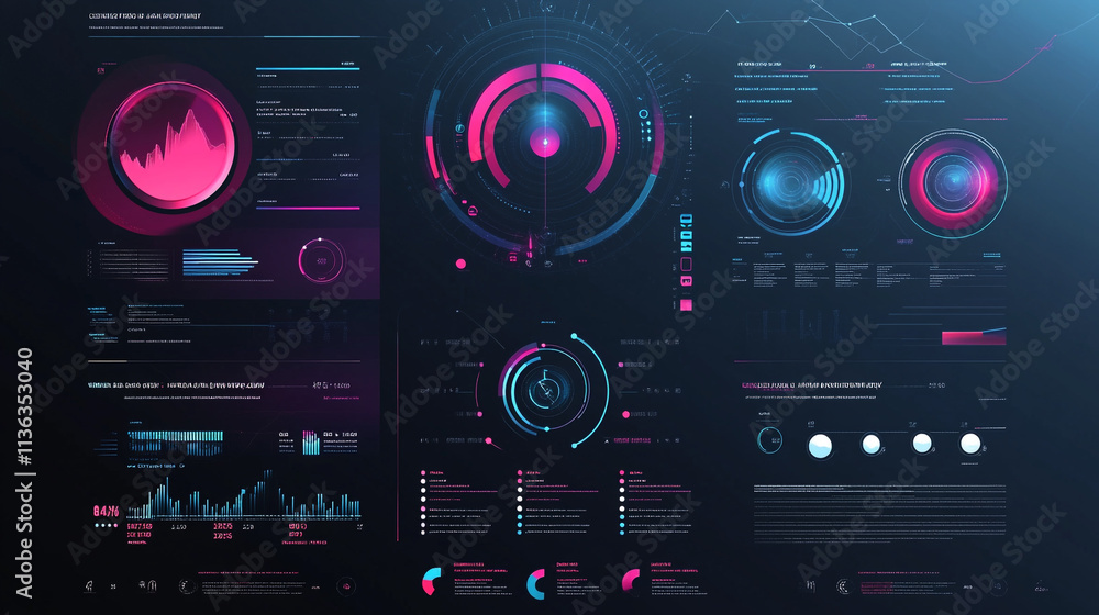 Fototapeta premium Data visualization dashboard displaying metrics and analytics in vibrant colors