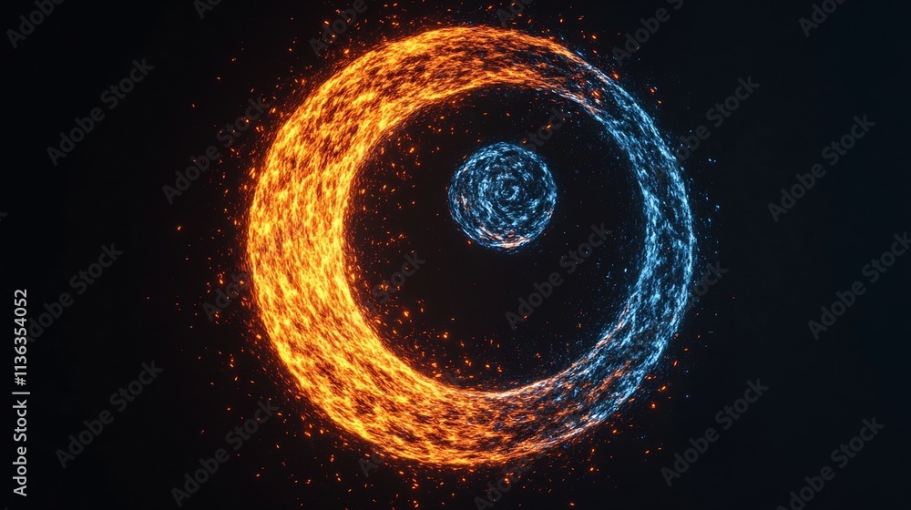 Obraz premium Swirling Yin-Yang of Fire and Water - Cosmic Duality in Luminous Motion