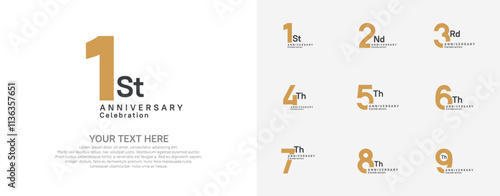 Anniversary logo set vector design, brown color for celebration event