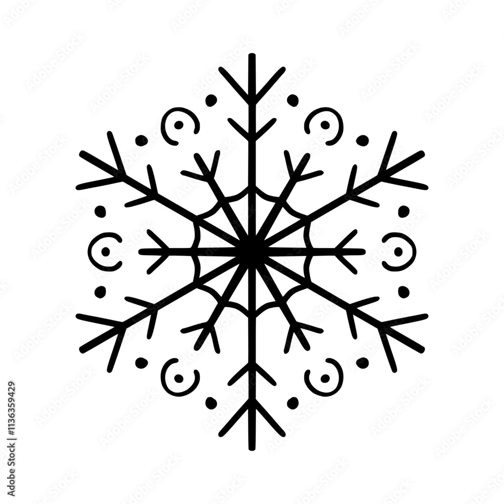 Obraz premium Hand drawn Christmas snowflake. Xmas snowflake isolated on a white background. Vector illustration