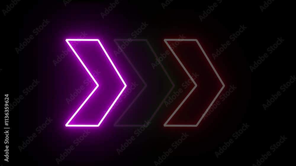Right arrow for road direction. Glowing red neon light traffic directional arrows sign. Right arrow for road direction. Glowing red neon light traffic directional arrows sign.
