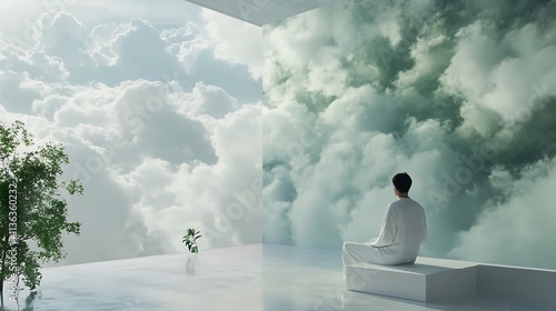 Soft green clouds blending with white for an airy feel