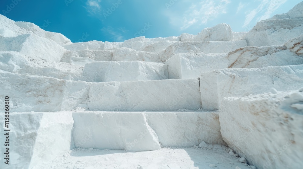 Φωτογραφία Bright stone blocks in a marble quarry ascend under clear blue skies, emphasizing the dimension and grandeur of quarry landscapes and natural resources