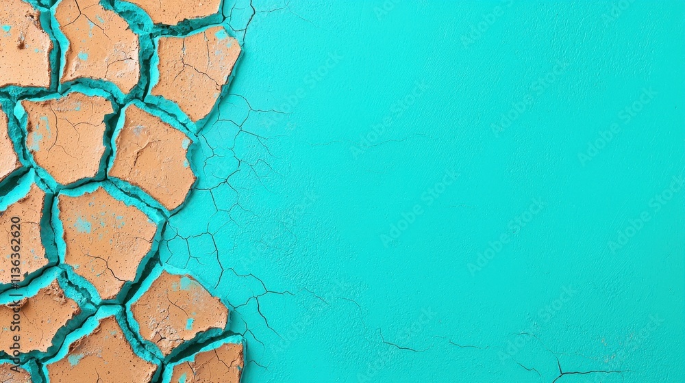 Obraz premium Cracked Earth Against Turquoise Background with Textured Detail