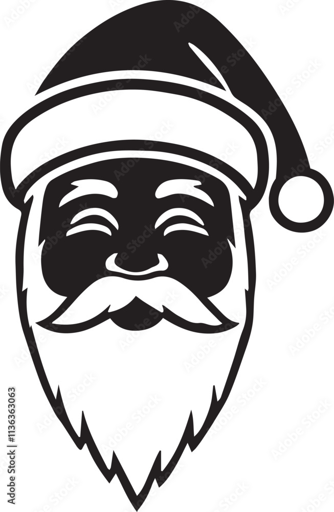 custom made wallpaper toronto digitalA simple, black and white silhouette of Santa Claus with a happy, closed-eye expression, Smiling Black Santa Claus Silhouette