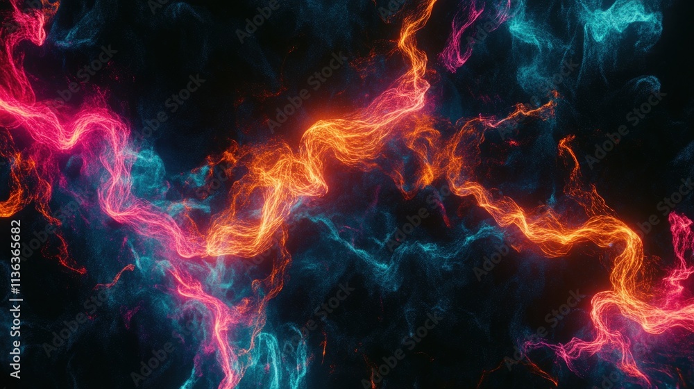 Fototapeta premium A dynamic abstract background of colorful neon light streaks flowing across a dark canvas, creating a glowing digital effect.