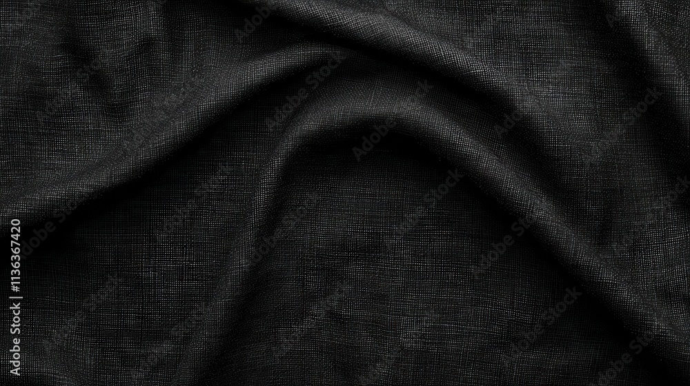 Textured Black Fabric with Soft Drapes and Subtle Sheen Effect Textured Black Fabric with Soft Drapes and Subtle Sheen Effect
