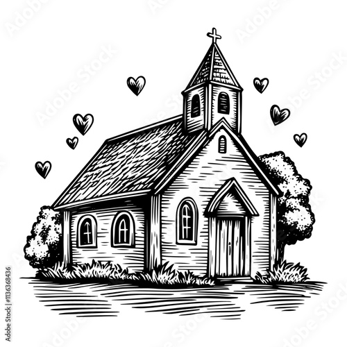 church with hearts love vector celebration lovely  wedding marriage