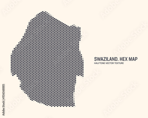 Swaziland Map Vector Hexagonal Halftone Pattern Isolate On Light Background. Hex Texture in the Form of Map of Eswatini. Modern Technologic Military Contour Map for Design or Business Projects