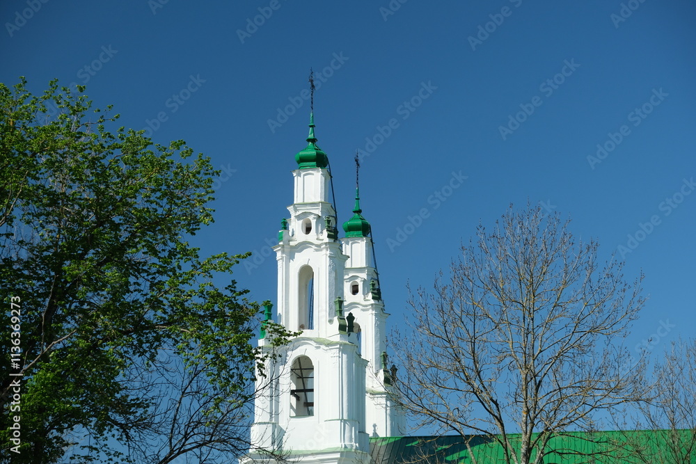 church bell towers against blue sky, Polotsk, Belarus church bell towers against blue sky, Polotsk, Belarus