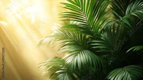 Fresh Palm Leaves Shadows on Beige Background: Nature-Inspired Aesthetic for Your Space