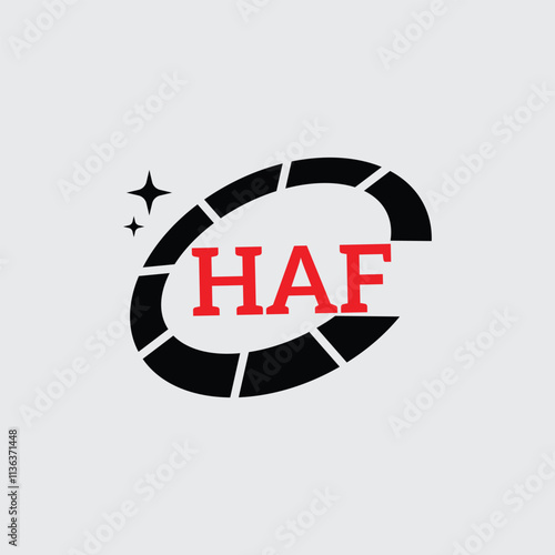 HAF Creative Circular Logo Design in Red and Black for Corporate Branding and Technology, HAF Red and Black Tech Logo with Circular Elements for Branding and Visual Identity, HAF LOGO, HAF vector logo
