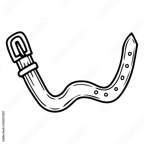 Leather belt for trousers hand drawn doodle. Accessory of men's traditional costume. Fabric garment with metal buckle. Business style. Vector line art illustration.