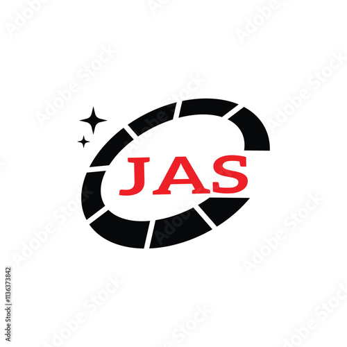 JAS Creative Circular Logo Design in Red and Black for Corporate Branding and Technology, JAS Red and Black Tech Logo with Circular Elements for Branding and Visual Identity, JAS LOGO, JAS vector logo
