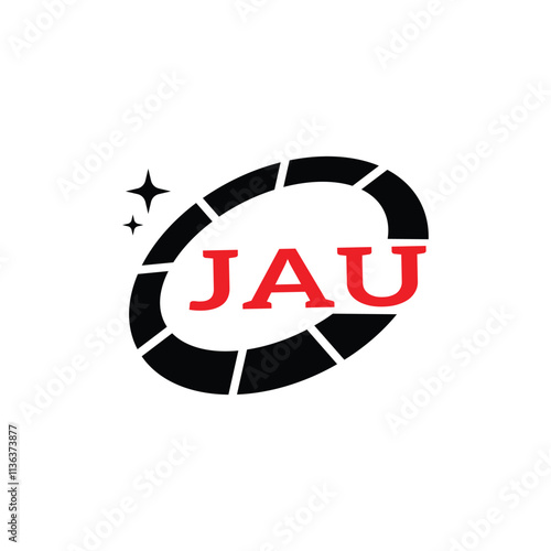 JAU Creative Circular Logo Design in Red and Black for Corporate Branding and Technology, JAU Red and Black Tech Logo with Circular Elements for Branding and Visual Identity, JAU LOGO, JAU vector logo photo