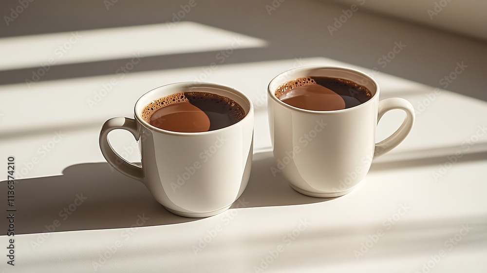 Fototapeta premium Two Cups Of Coffee In Morning Sunlight