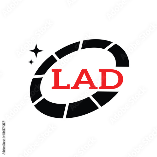 LAD Creative Circular Logo Design in Red and Black for Corporate Branding and Technology, LAD Red and Black Tech Logo with Circular Elements for Branding and Visual Identity, LAD LOGO, LAD vector logo