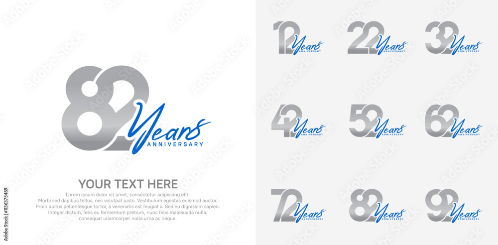 Anniversary logo set vector design, silver and blue color for celebration event Anniversary logo set vector design, silver and blue color for celebration event