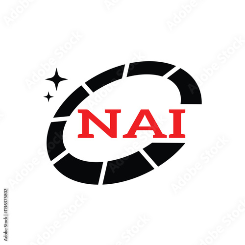 NAI Creative Circular Logo Design in Red and Black for Corporate Branding and Technology, NAI Red and Black Tech Logo with Circular Elements for Branding and Visual Identity, NAI LOGO, NAI vector logo