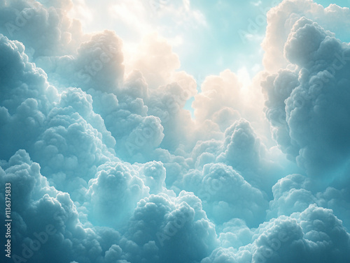 Fluid cloud formations in soft blue and white, glowing under serene light photo