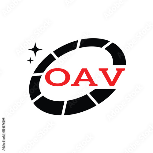 OAV Creative Circular Logo Design in Red and Black for Corporate Branding and Technology, OAV Red and Black Tech Logo with Circular Elements for Branding and Visual Identity, OAV LOGO, OAV vector logo