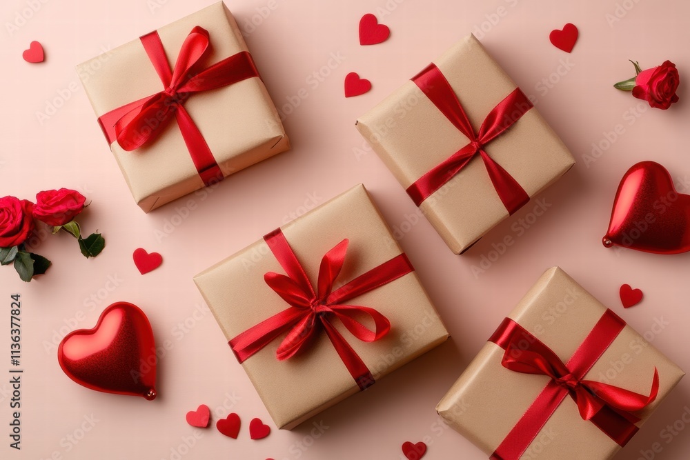 Romantic Valentine's Day Gift Boxes with Red Roses and Hearts Romantic Valentine's Day Gift Boxes with Red Roses and Hearts