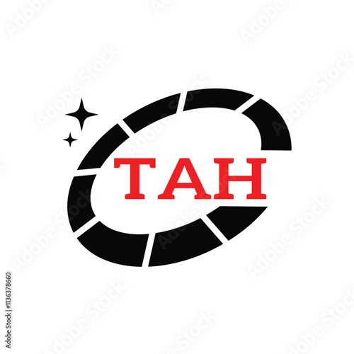 TAH Creative Circular Logo Design in Red and Black for Corporate Branding and Technology, TAH Red and Black Tech Logo with Circular Elements for Branding and Visual Identity, TAH LOGO, TAH vector logo photo