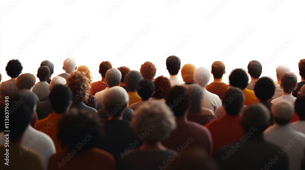 Obraz premium A diverse group of people gathered together, facing bright light or stage, creating sense of anticipation and unity. scene captures moment of collective focus and engagement