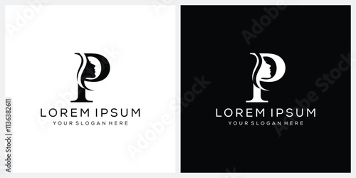 letter P beautiful woman face logo design, for business, beauty, cosmetic, fashion 