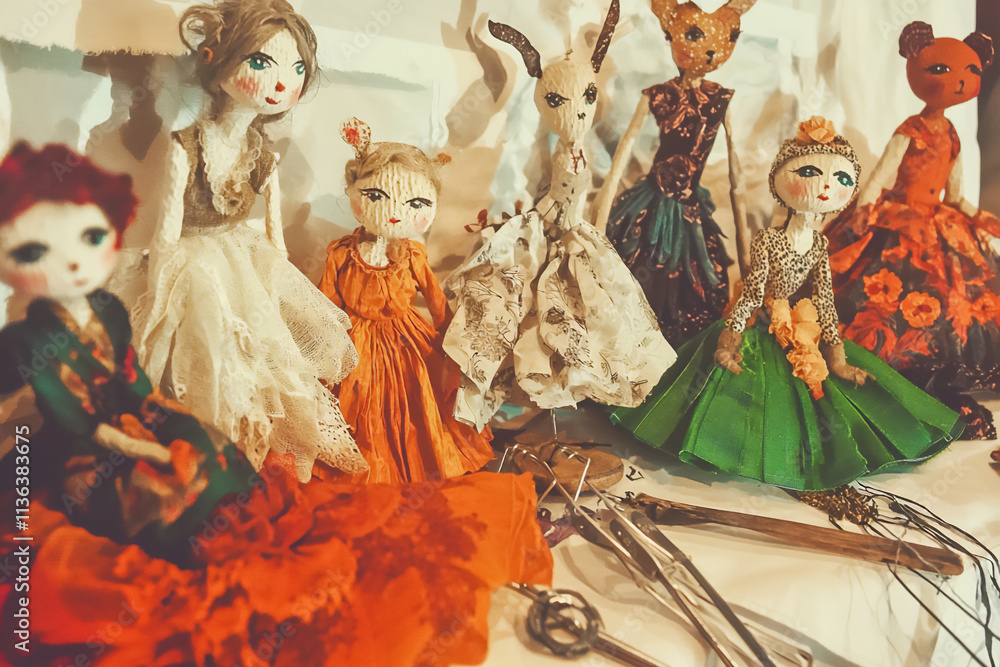 Fototapeta premium a diy handmade puppet project showcasing various puppets made from differ