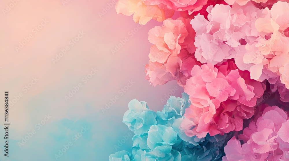 Fototapeta premium A soft blend of pink and blue flowers creates a dreamy, colorful background, evoking feelings of tranquility and beauty.